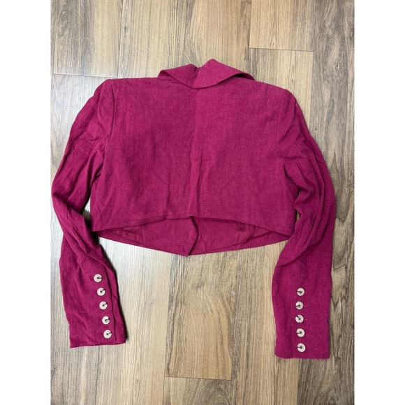 Free People $148 Coco Cropped Blazer Pink Linen Blend New Small Beachy Festival - Picture 3 of 8